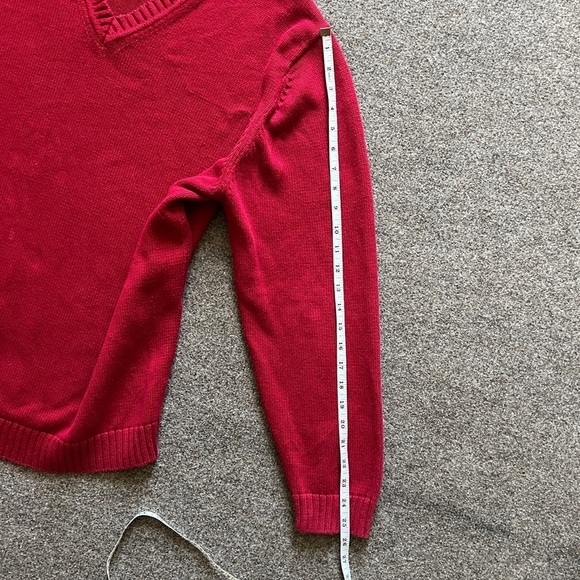 Vintage LL Bean Red V Neck Pullover Sweater Mens Size XL 100% Cotton Long Sleeve - Picture 9 of 12